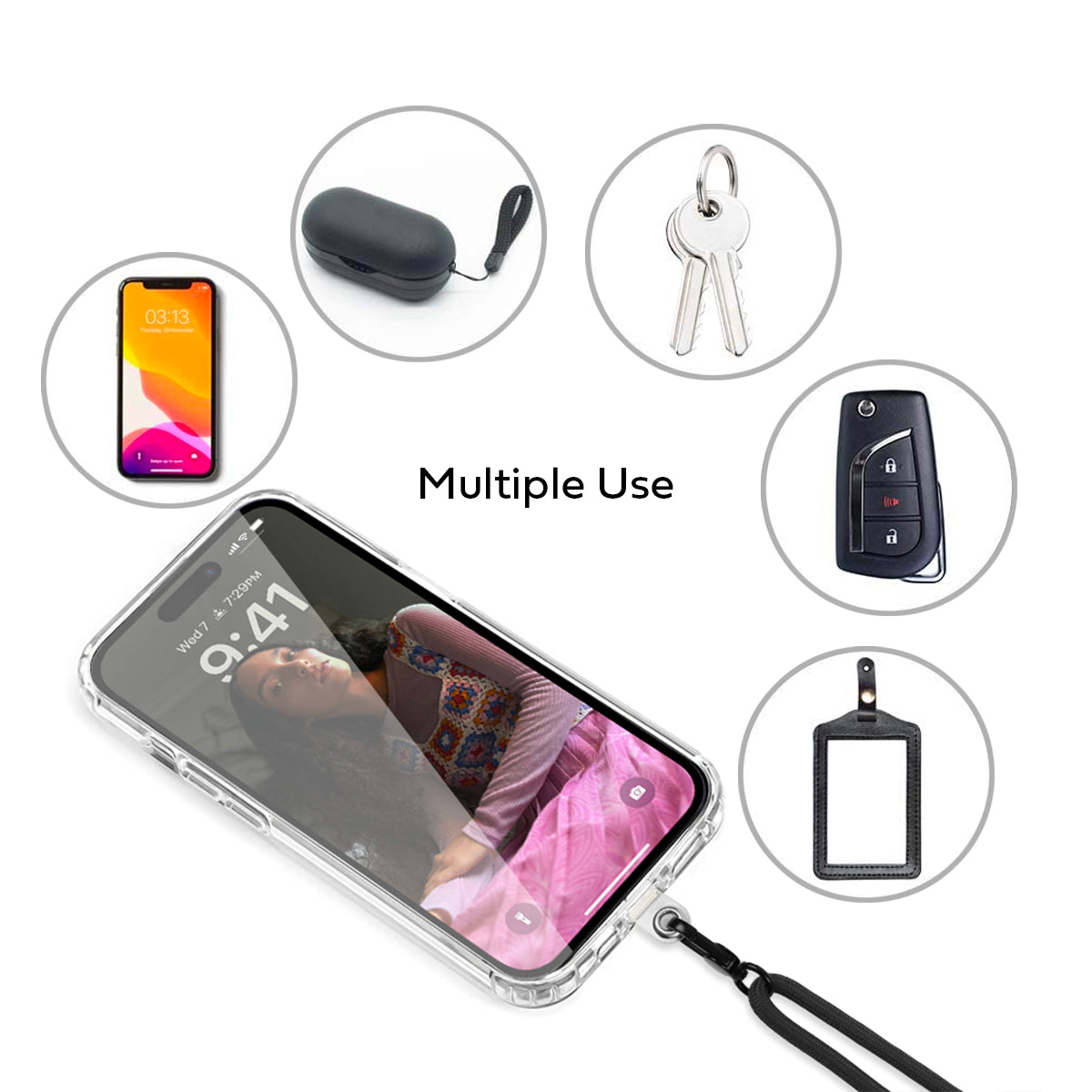 Tough On CrossBody Rope Phone Strap with Card Black