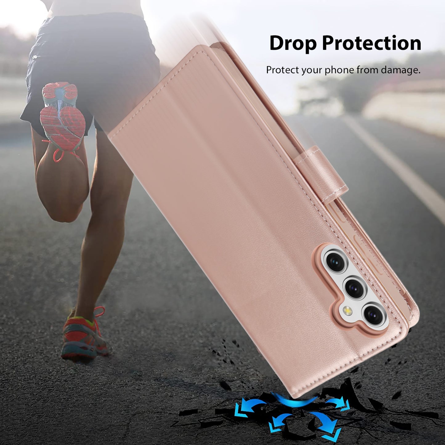 Tough On Samsung Galaxy A54 5G Leather Flip Wallet Case Rose Gold
