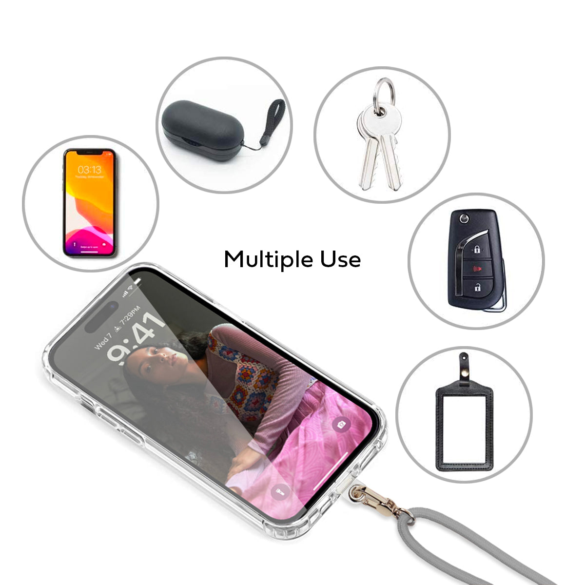 Tough On CrossBody Rope Phone Strap with Card Gray