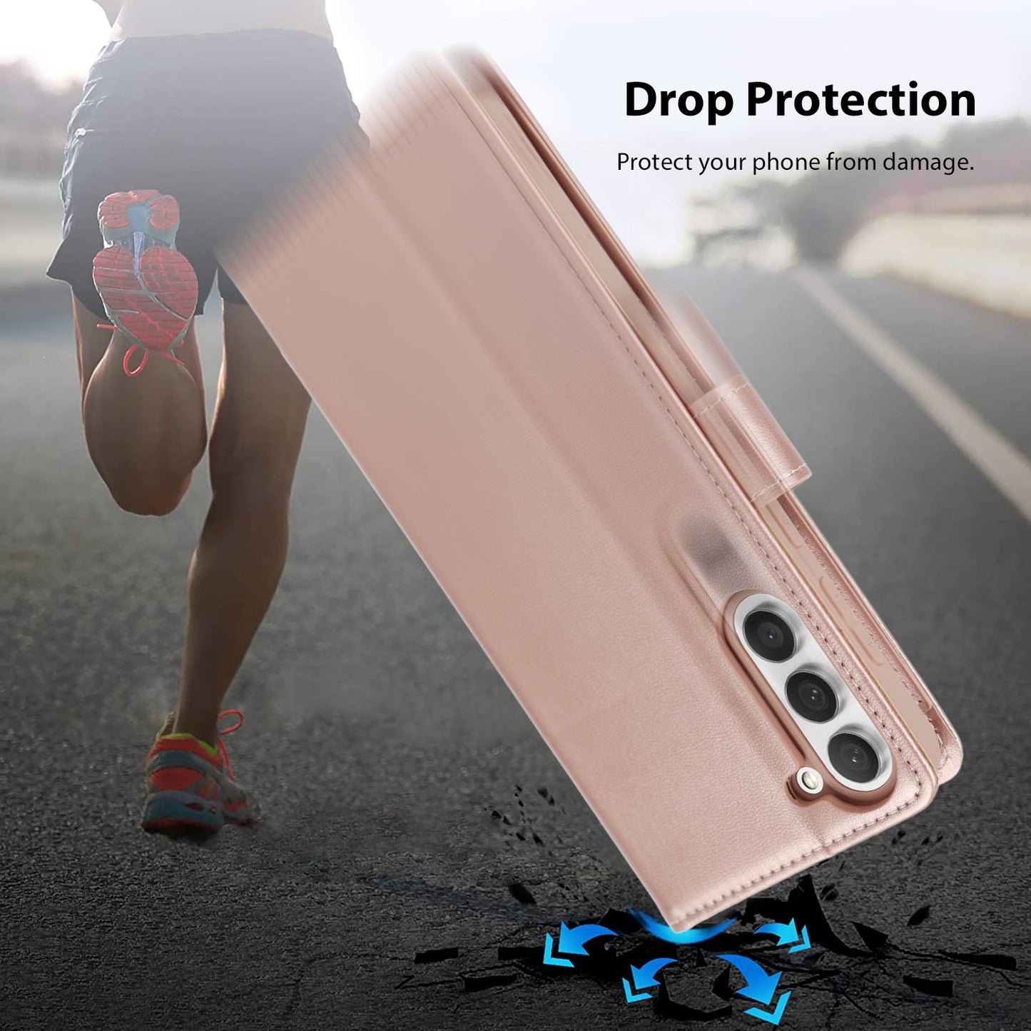 Tough On Samsung Galaxy S23 Flip Wallet Leather Case Rose Gold
