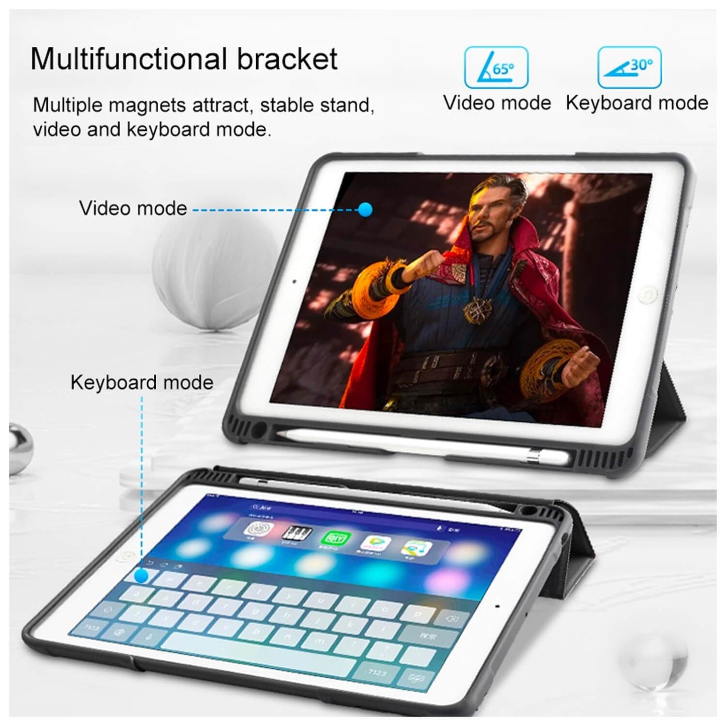 Tough On iPad 7 / 8 / 9th Gen 10.2 inch Case Smart Cover Black with Clear Back