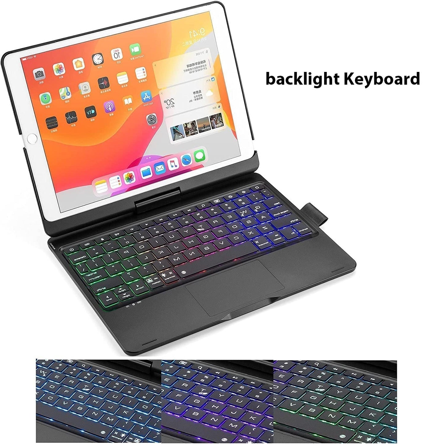 Tough On iPad 9 / 8 / 7th Gen 10.2 inch Case Bluetooth Keyboard Rotatable Cover Black