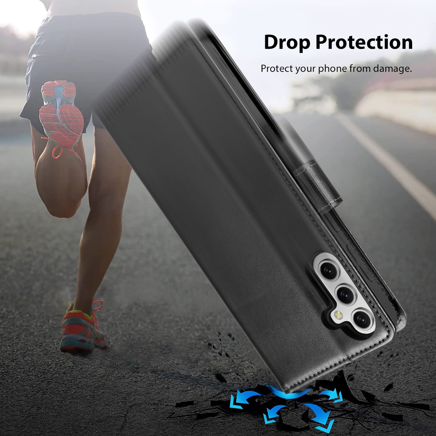 Tough On Samsung Galaxy A54 5G Leather Flip Wallet Case Black