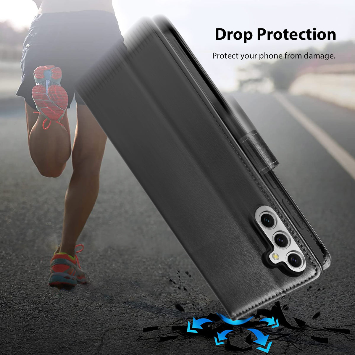 Tough On Samsung Galaxy A14 5G Leather Flip Wallet Case Black