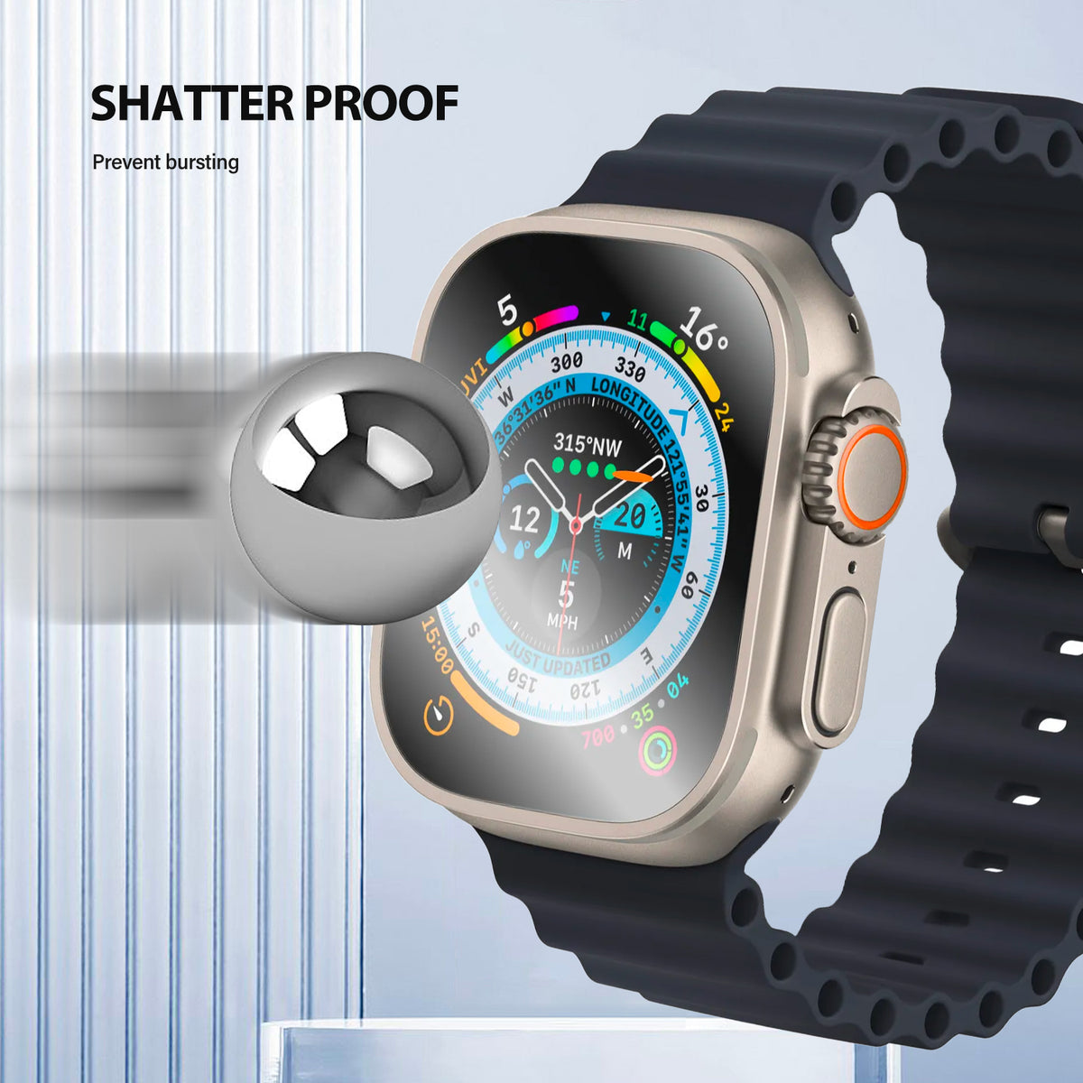 Tough On Apple Watch Ultra/Ultra2 Screen Protector 49mm Nano Xtreme Guard Black