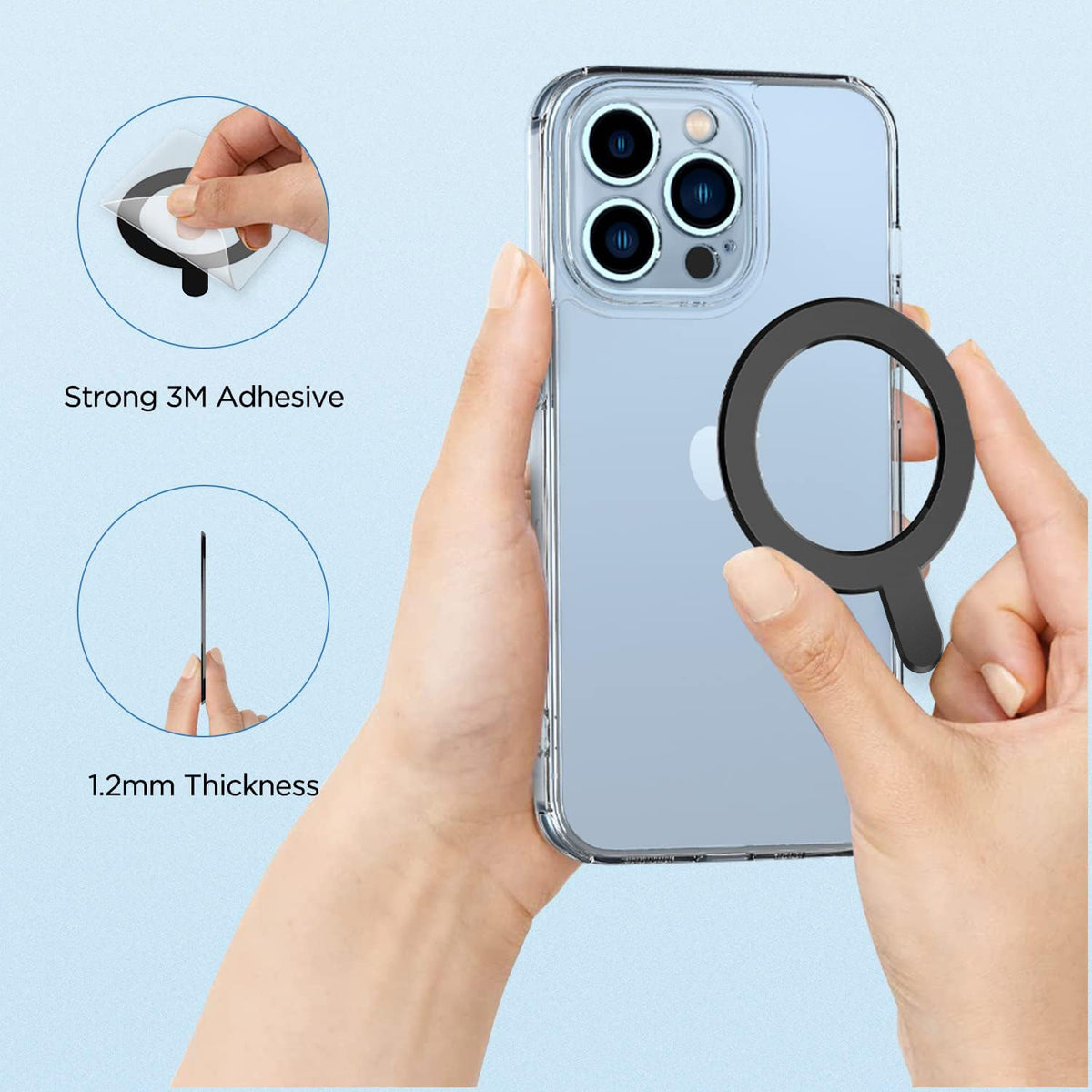 Tough On Universal Magnetic Ring for MagSafe Wireless Charging Conversion Kit Black
