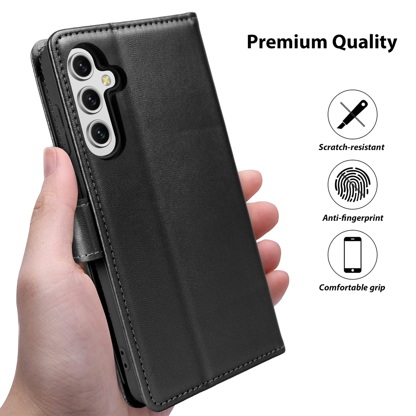 Tough On Samsung Galaxy A14 5G Leather Flip Wallet Case Black