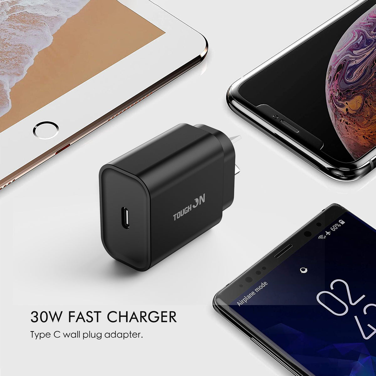Tough On Wall Charger 30W USB C Fast Charge PD 3.0 Black