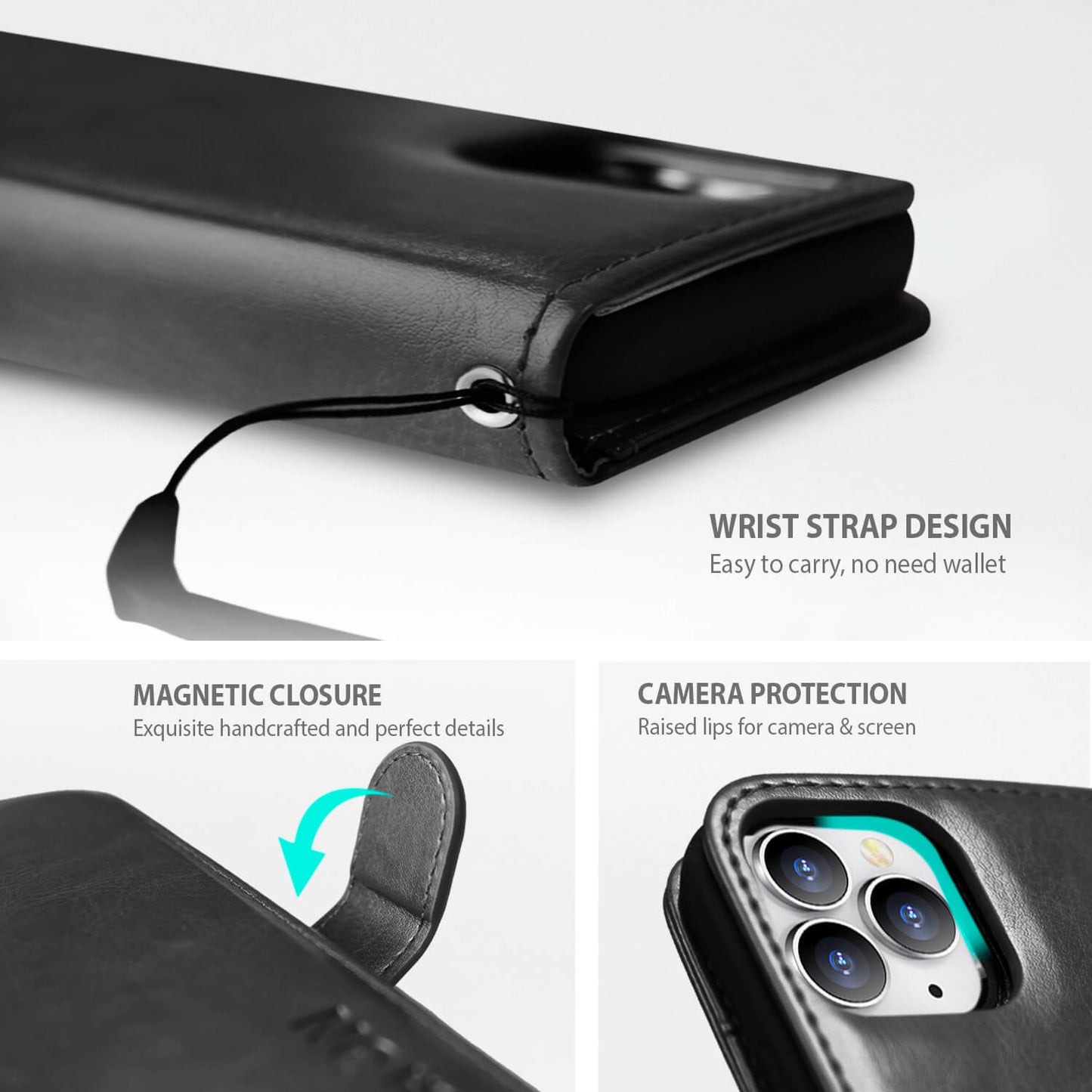 Tough On iPhone 14 Pro Max Case Magnetic Detachable Leather Black