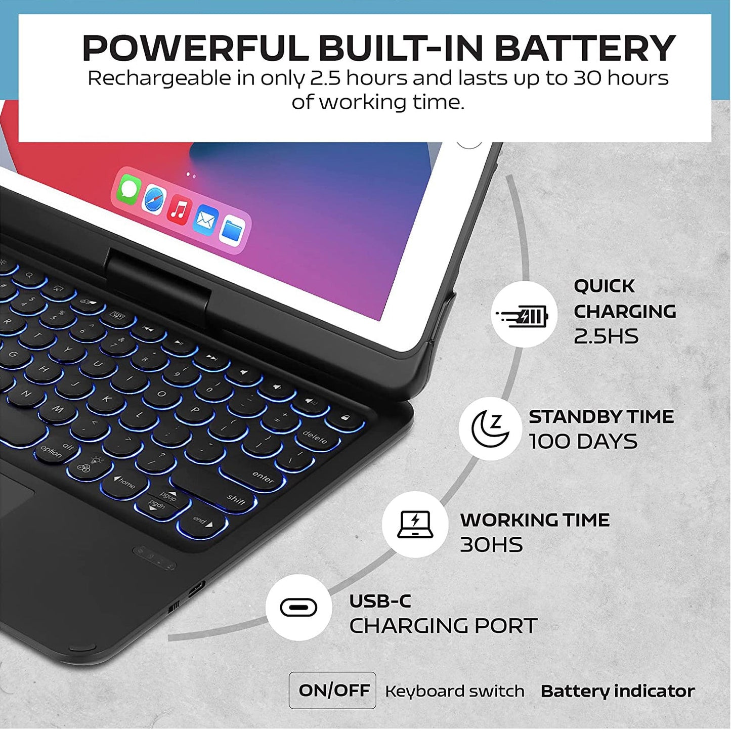 Tough On iPad Air / Air 2 9.7" Case Bluetooth Keyboard Cover Rotation Case Black