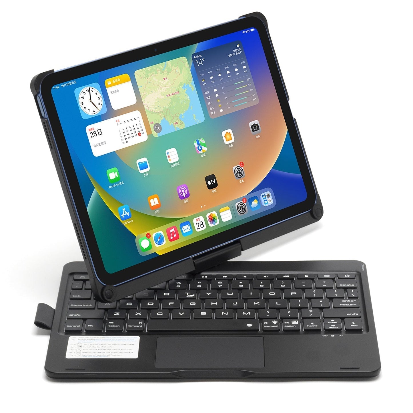 Tough On iPad 9 / 8 / 7th Gen 10.2 inch Case Bluetooth Keyboard Rotatable Cover Black