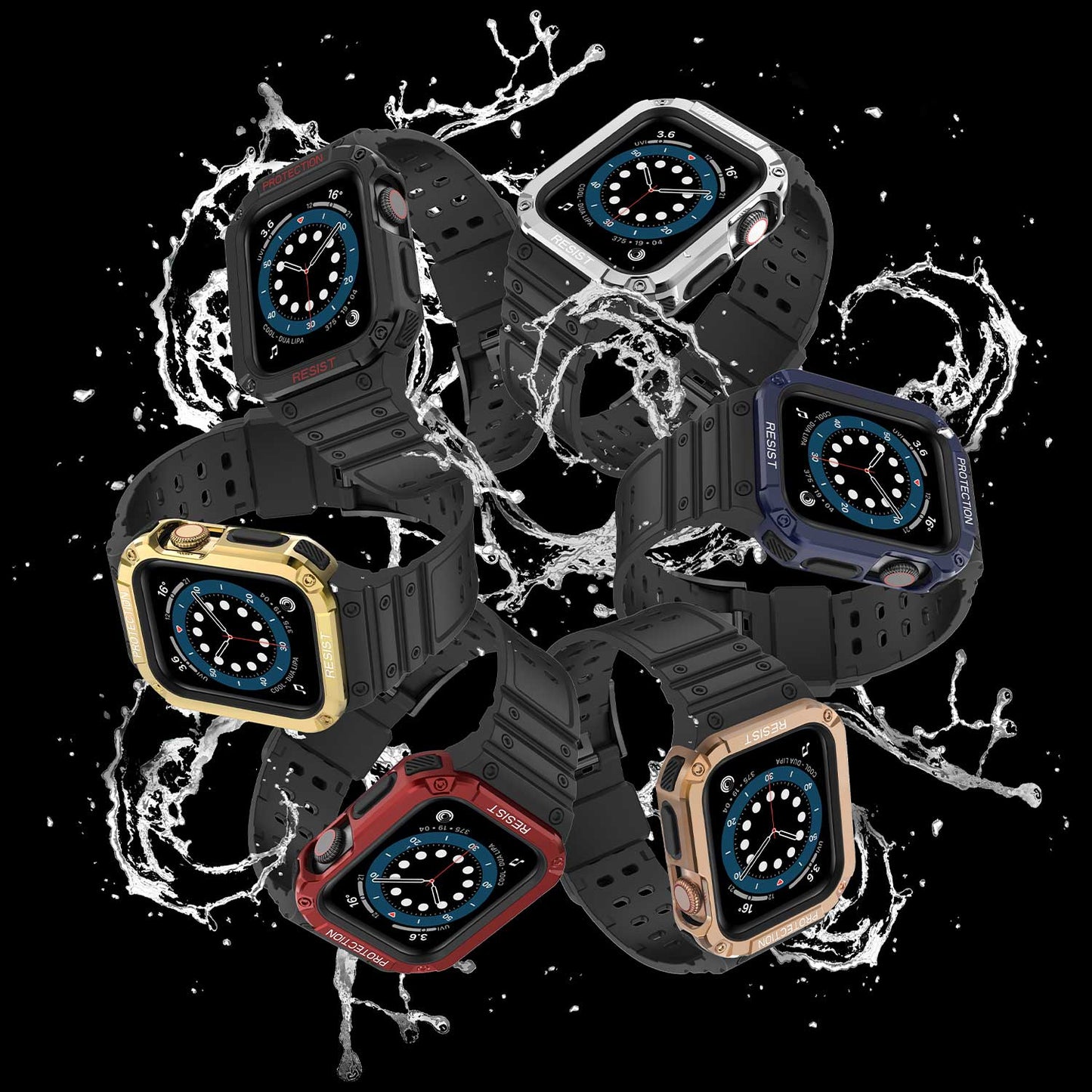 Tough On 2-in-1 Apple Watch Band with Case 42/44/45mm Rugged Protection Black/Red - Toughonstore