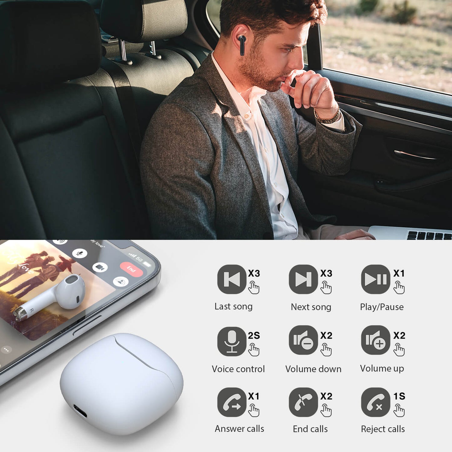 Tough on Bluetooth Earphones HE-080 White - Toughonstore