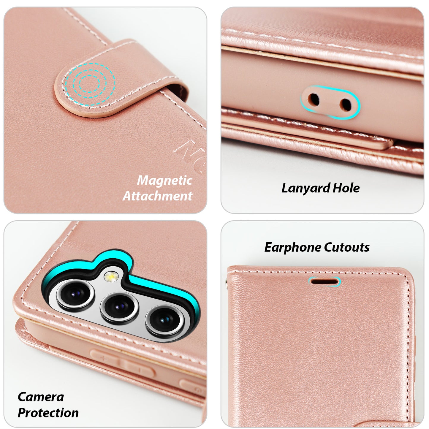 Tough On Samsung Galaxy A54 5G Leather Flip Wallet Case Rose Gold