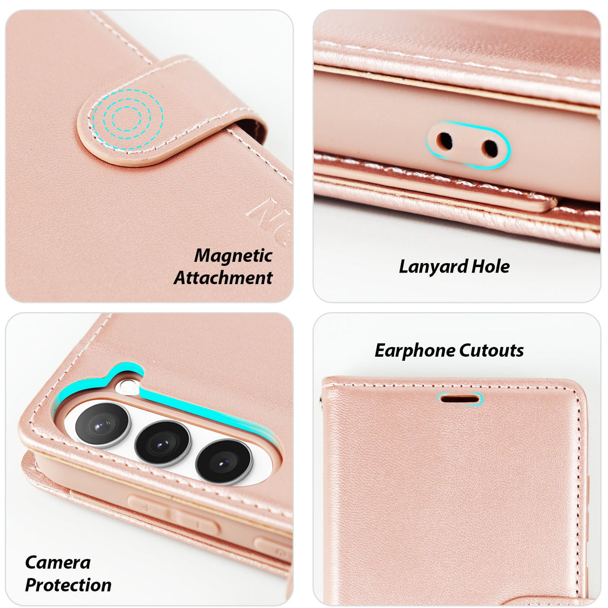 Tough On Samsung Galaxy S23 Plus Flip Wallet Leather Case Rose Gold