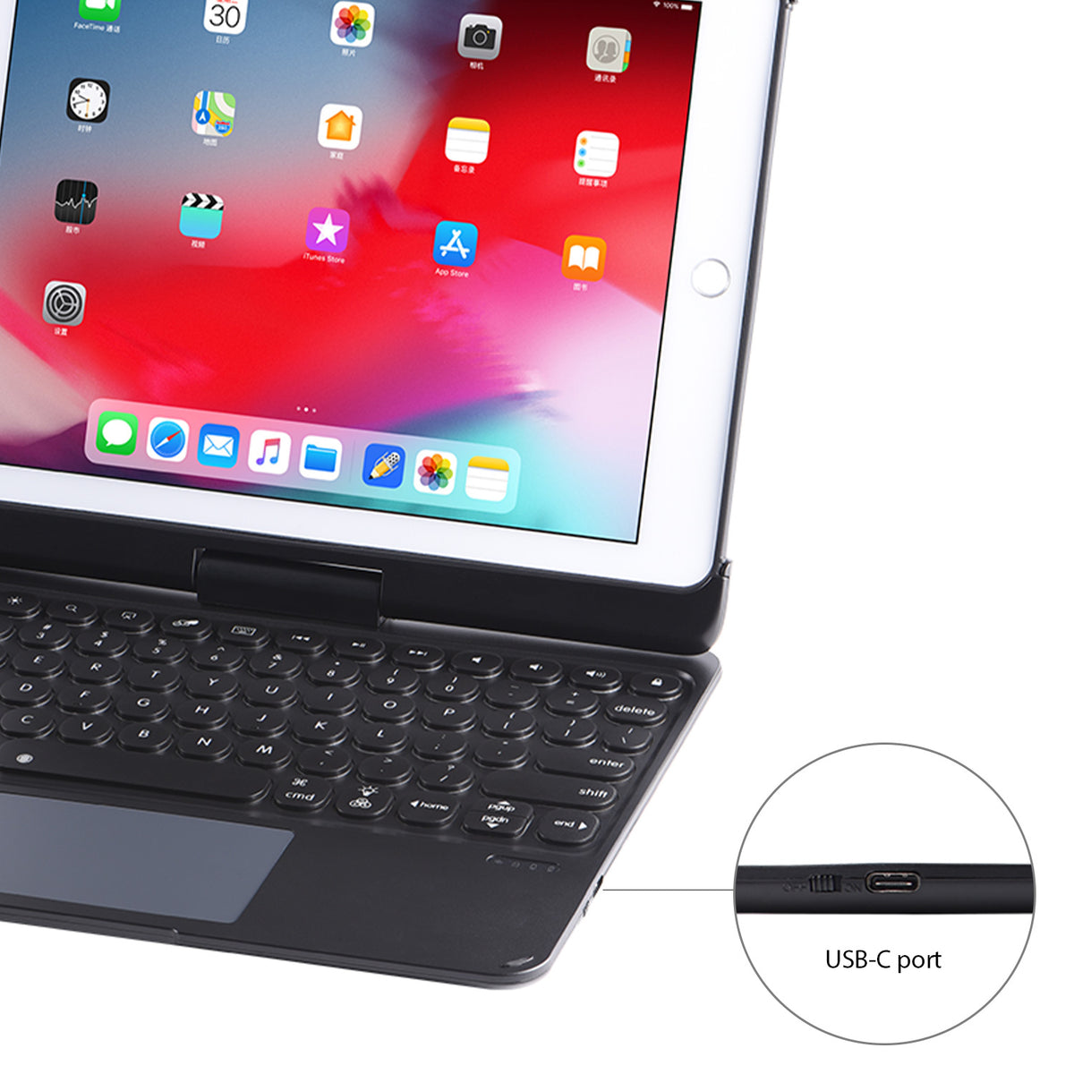 Tough On iPad 5 / 6th Gen 9.7" Case Bluetooth Keyboard Cover Rotation Case Black