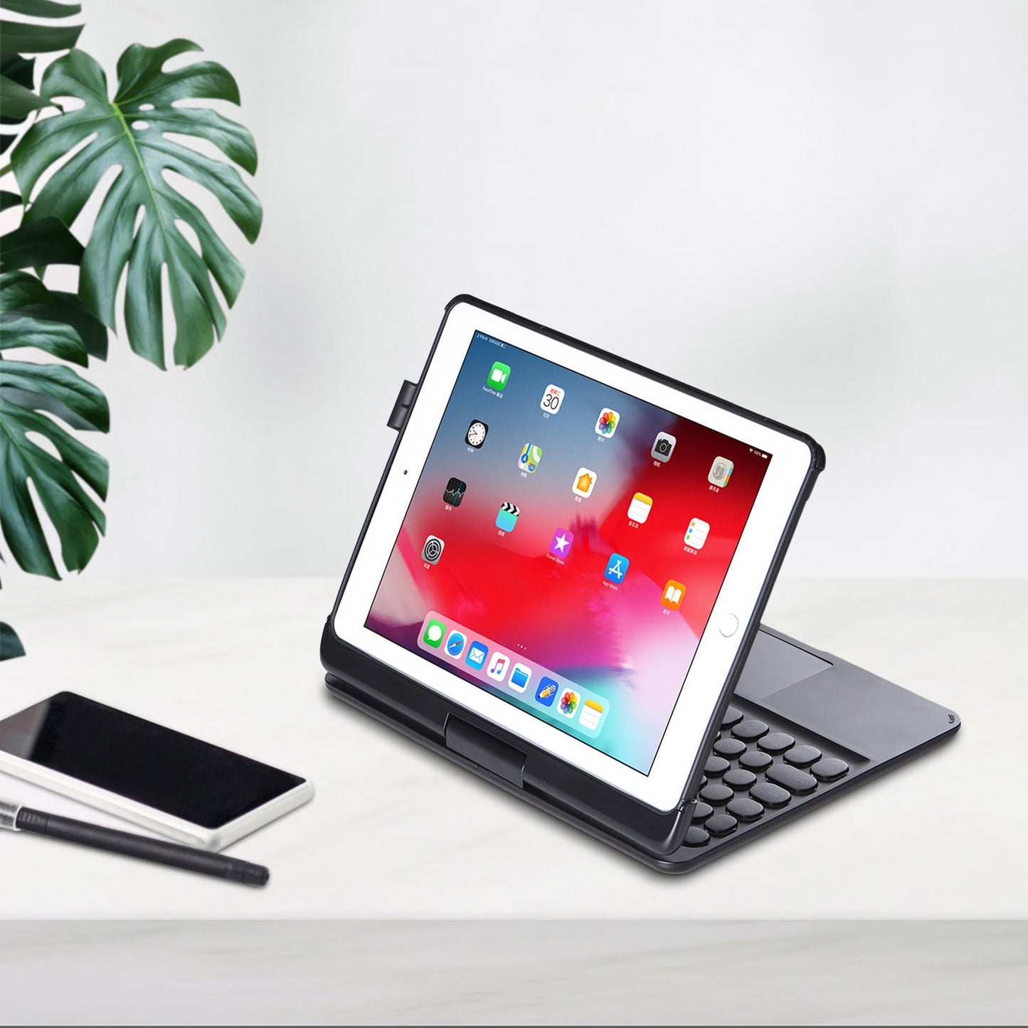 Tough On iPad Air / Air 2 9.7" Case Bluetooth Keyboard Cover Rotation Case Black
