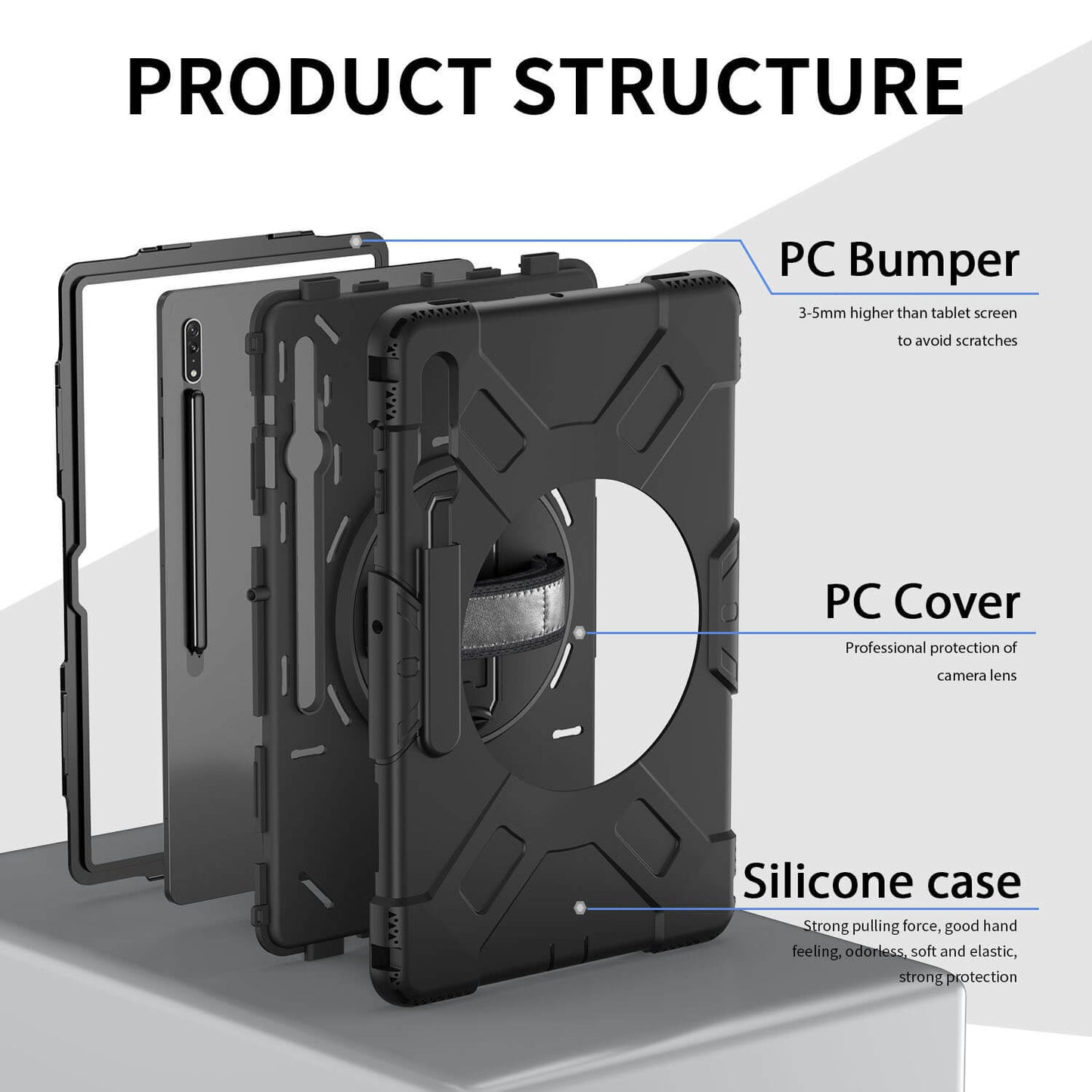 Tough On Samsung Galaxy Tab S9 Ultra / S8 Ultra Case Rugged Protection Black