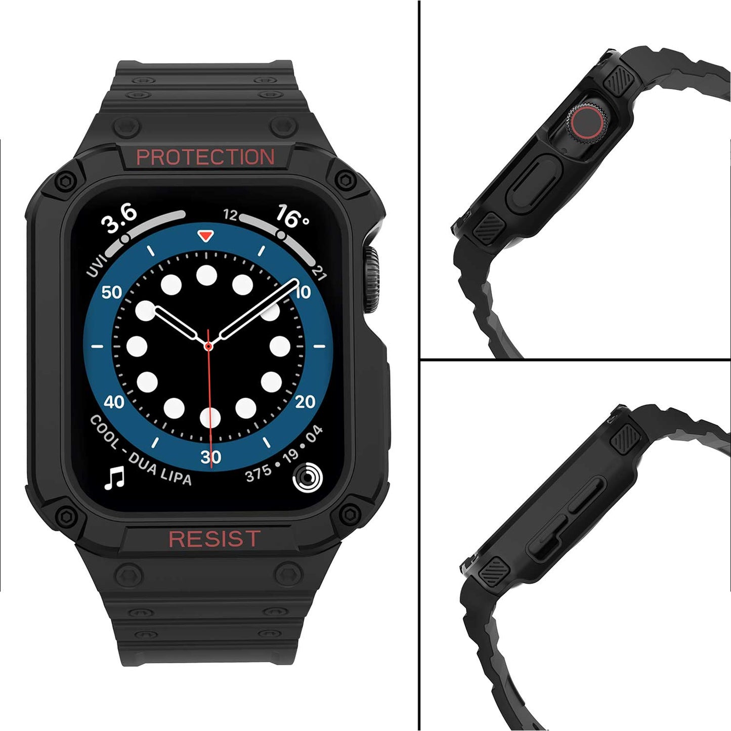 Tough On 2-in-1 Apple Watch Band with Case 38/40/41mm Rugged Protection Black/Black - Toughonstore