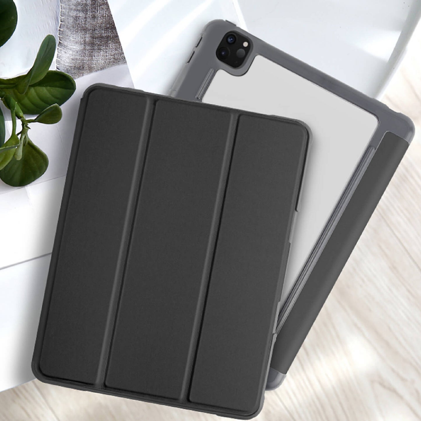 Tough On iPad Pro 2022 / 2021 / 2020 12.9" Case Smart Cover Clear Black