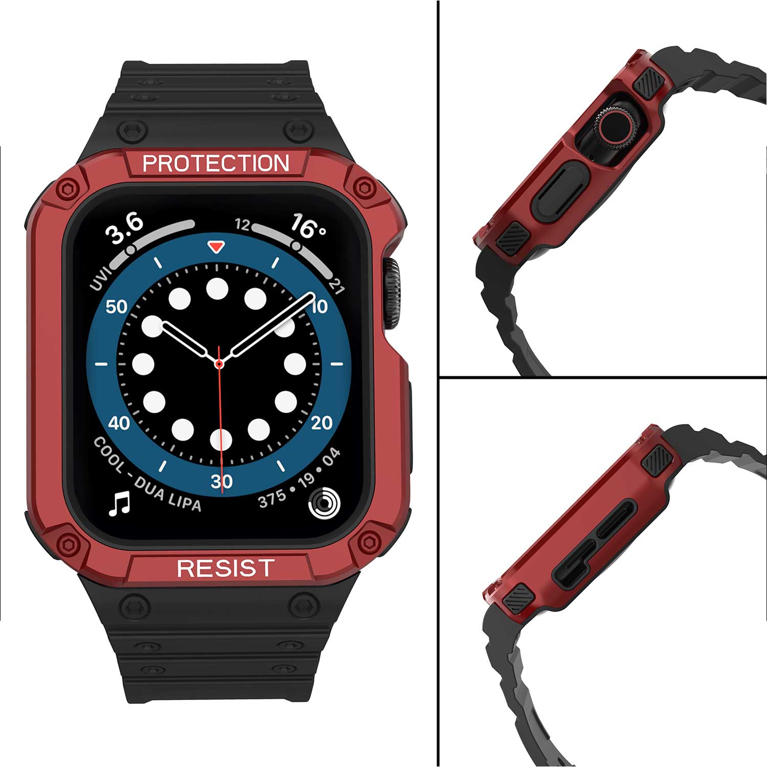 Tough On 2-in-1 Apple Watch Band with Case 42/44/45mm Rugged Protection Black/Red - Toughonstore