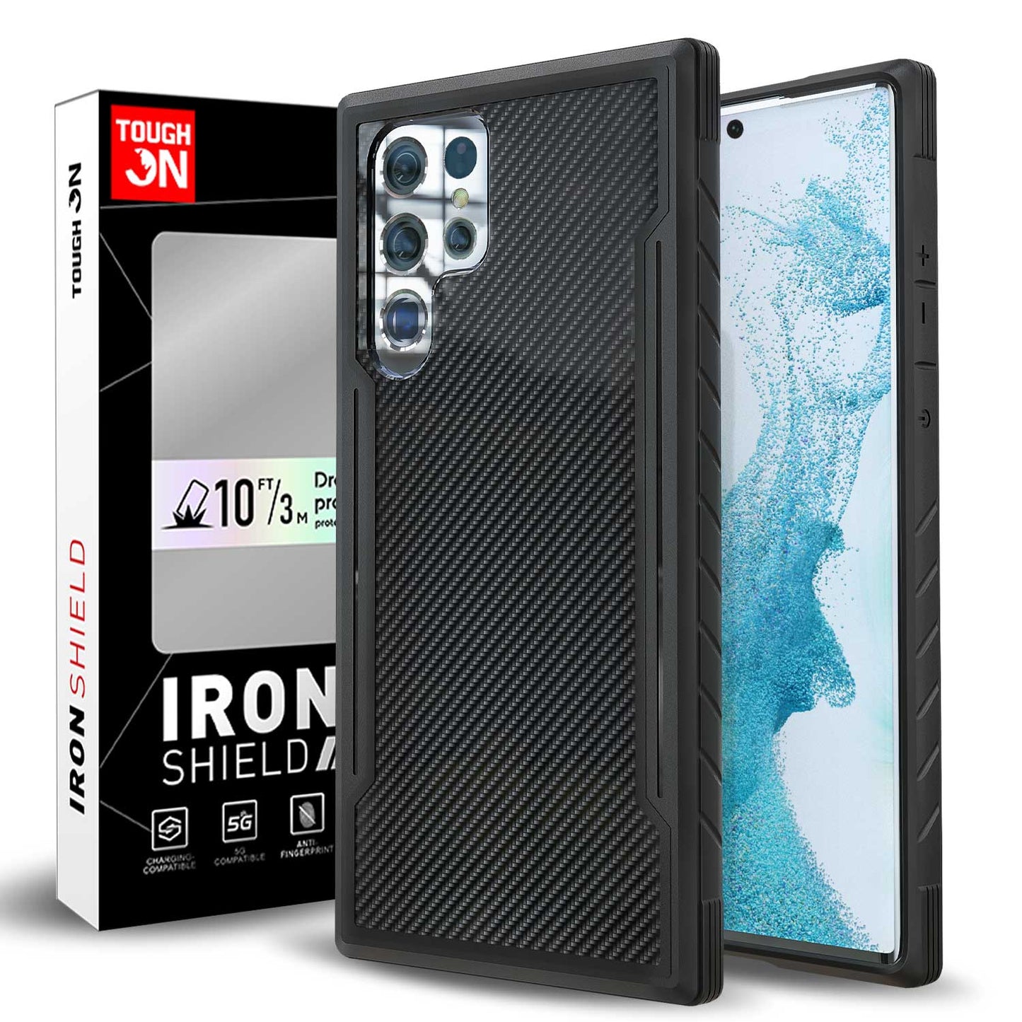 Tough On Samsung Galaxy S22 Ultra 5G Case Iron Shield Carbon Fiber