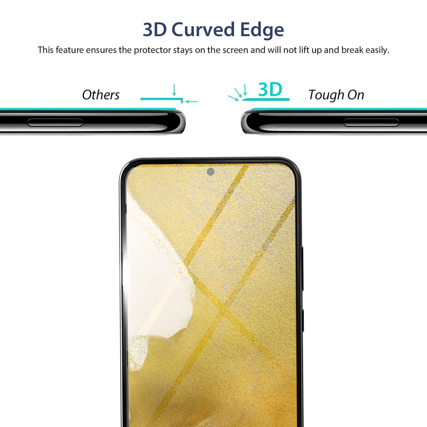 Tough On Samsung Galaxy S22 Plus 5G Tempered Glass Screen Protector Black