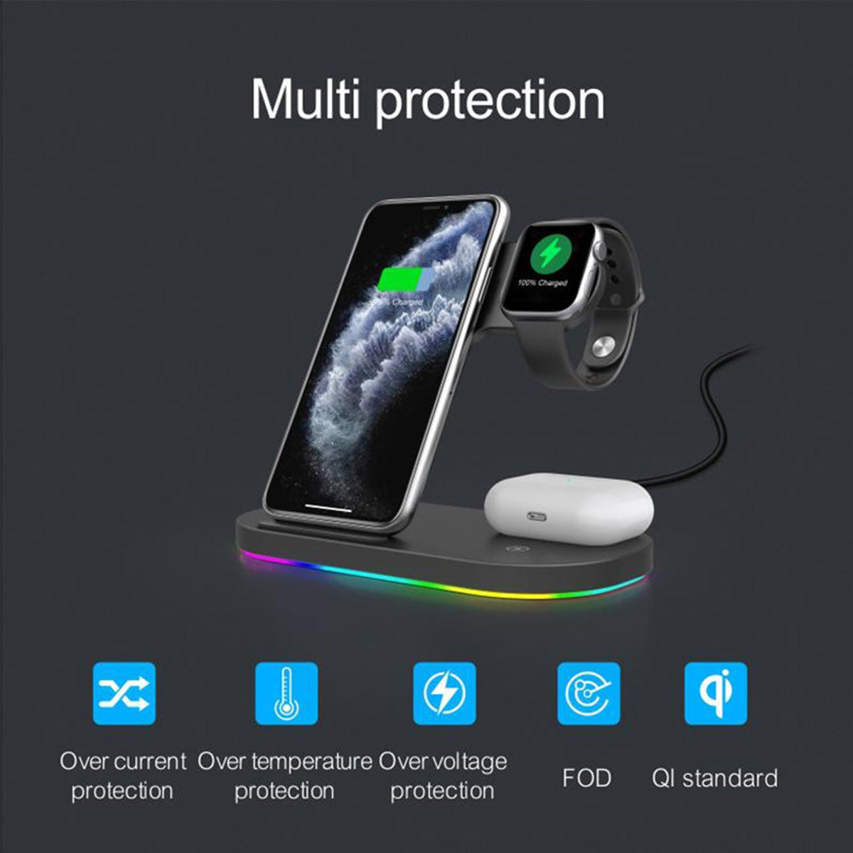 Tough On 3-in-1 Wireless Charger Stand for iPhone, Apple Watch & AirPods