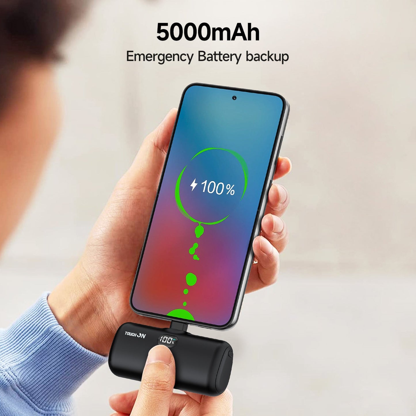 Tough On Mini Portable Charger 5000mAh Power Bank USB C for Samsung Android iPhone 15 & 16 Series
