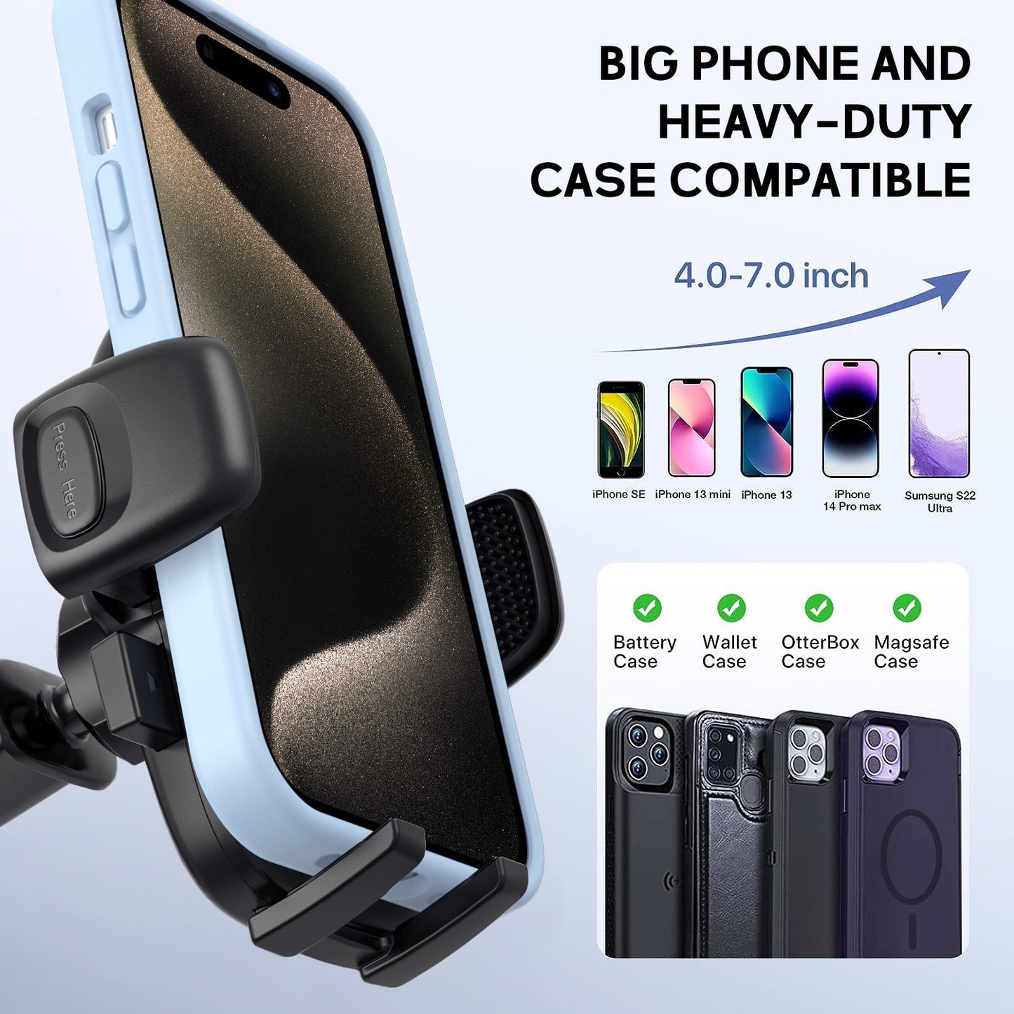 Tough On Universal 3 in 1 Car Mount Phone Holder for Dashboard Air Vent Windshield