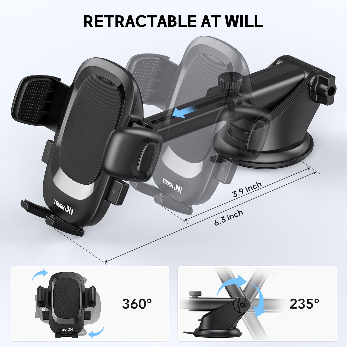 Tough On Universal 3 in 1 Car Mount Phone Holder for Dashboard Air Vent Windshield