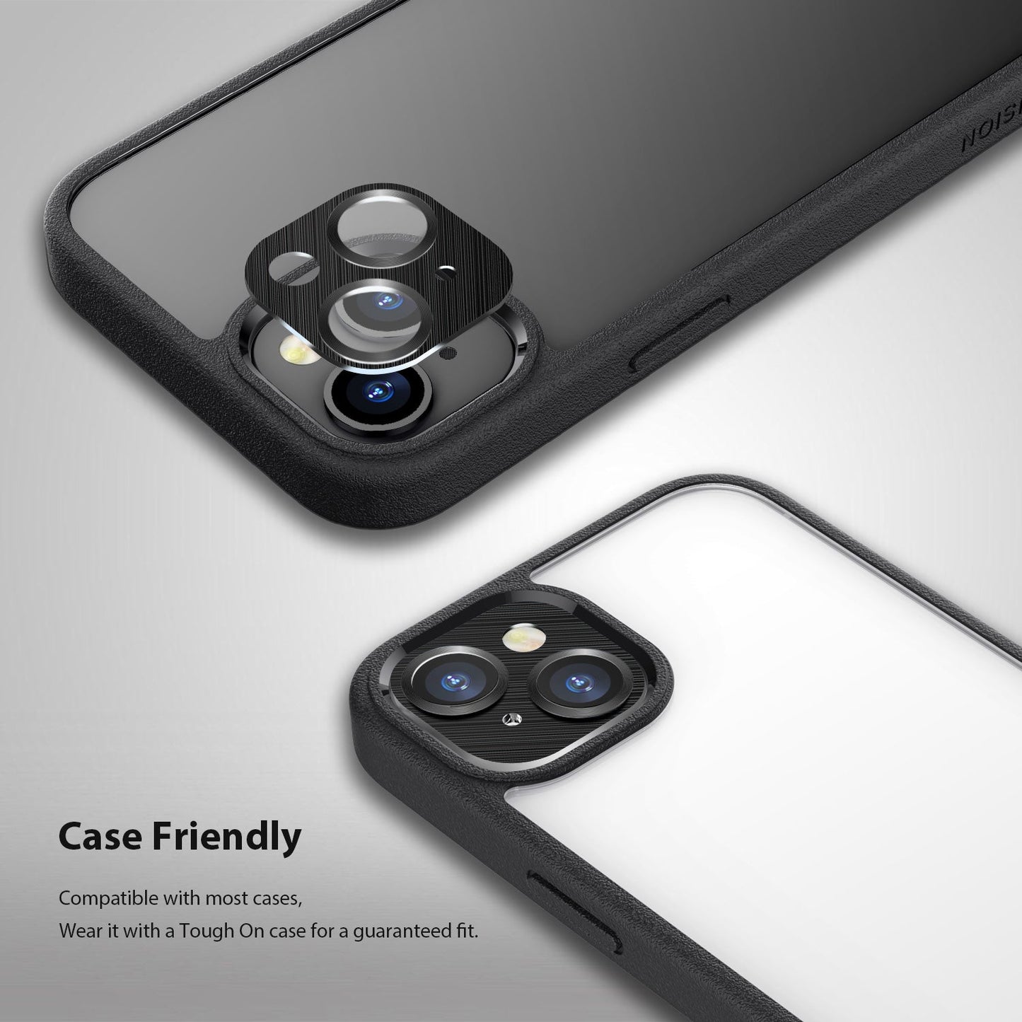 Tough On iPhone 15 Camera Protector Metal Tempered Glass Black