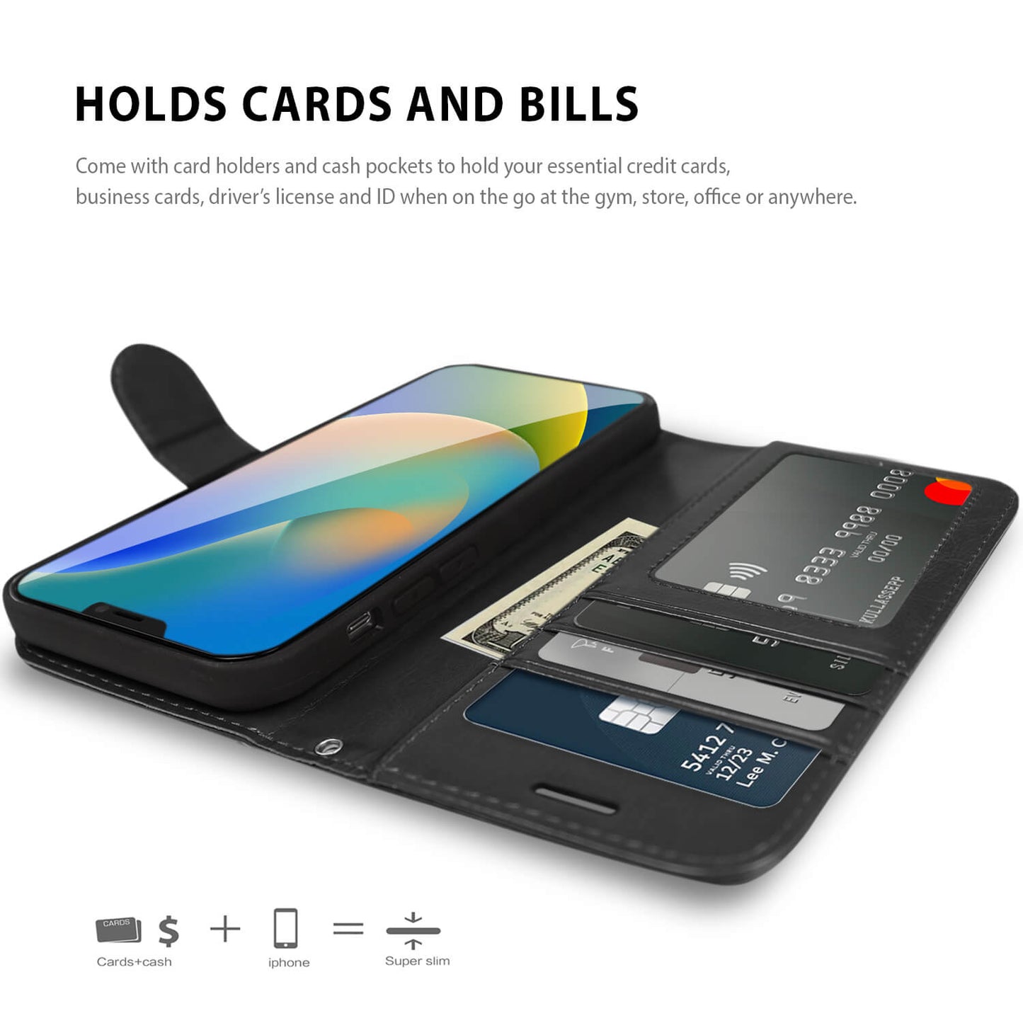 Tough On iPhone 16e / iPhone 15 Case Magnetic Detachable Leather Black