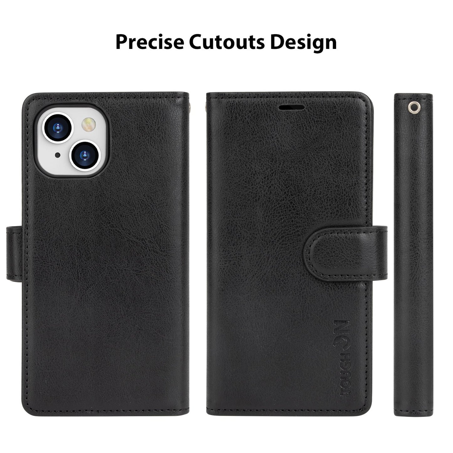 Tough On iPhone 16e / iPhone 15 Flip Wallet Leather Case Black