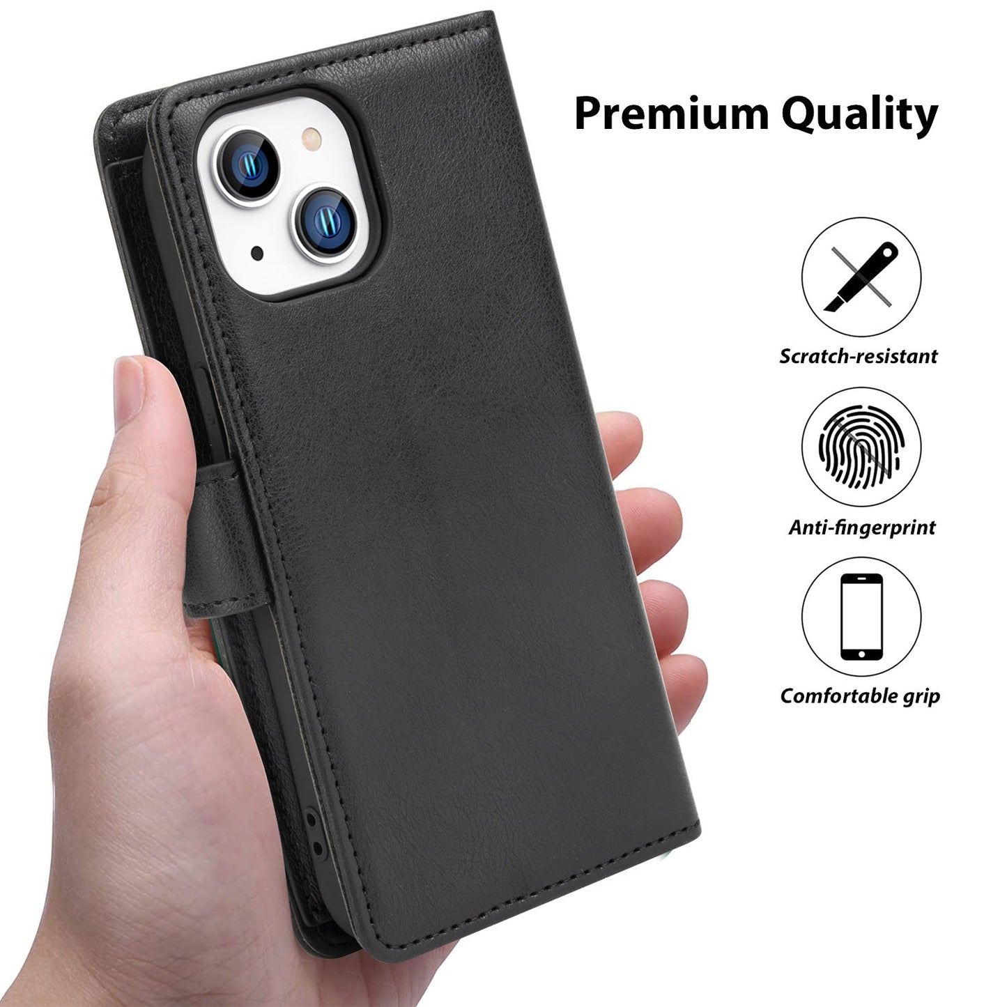 Tough On iPhone 16e / iPhone 15 Flip Wallet Leather Case Black