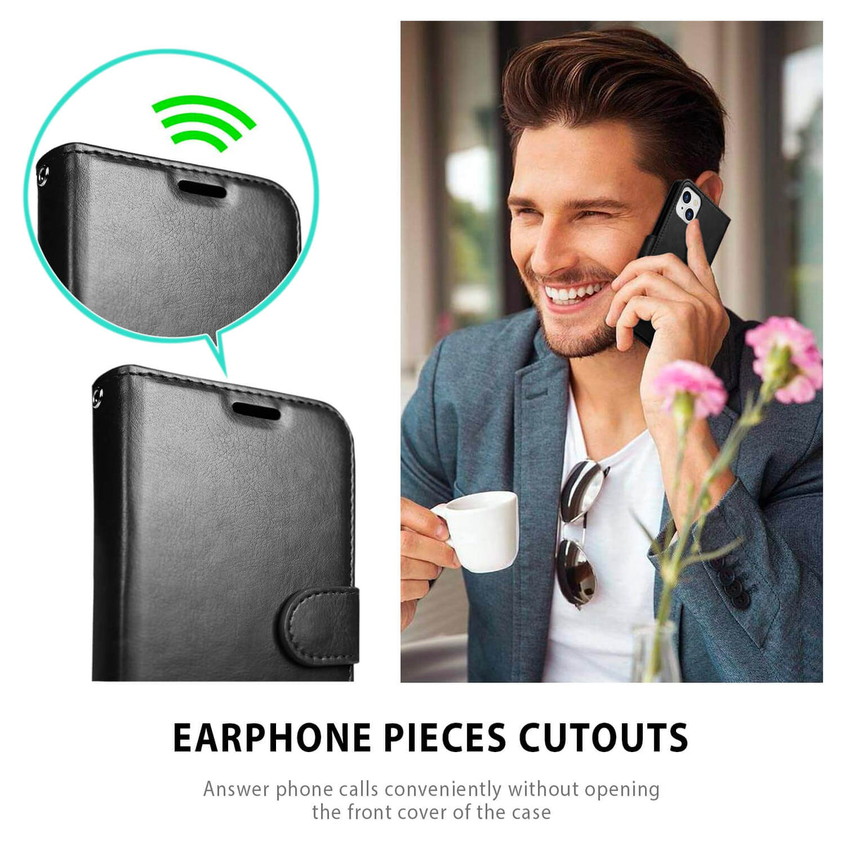 Tough On iPhone 15 Plus Case Magnetic Detachable Leather Black