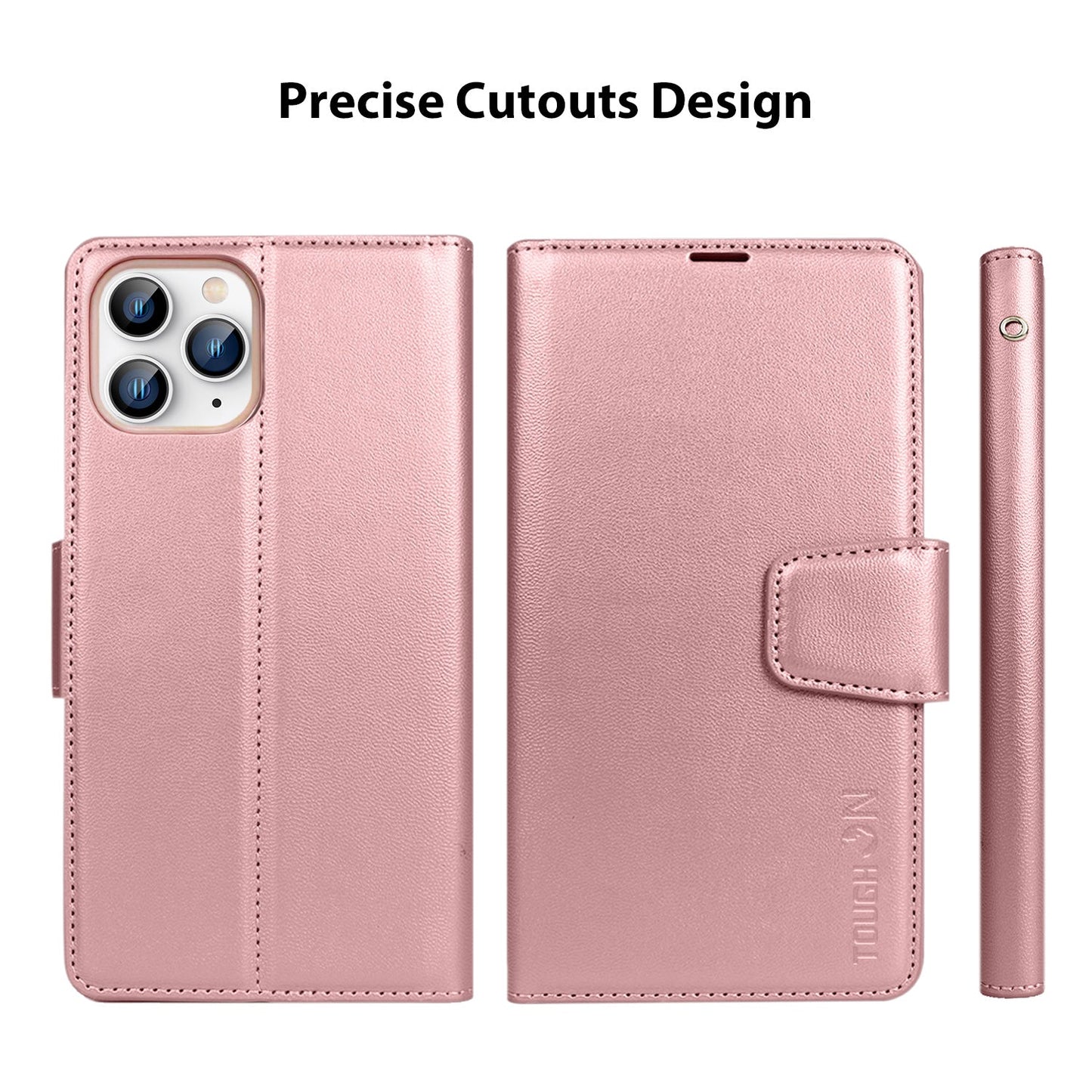 Tough On iPhone XS Max Case Leather Wallet Cover Rose Gold