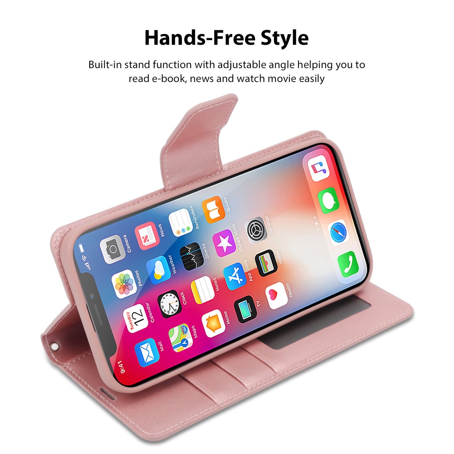Tough On iPhone XS Max Case Leather Wallet Cover Rose Gold