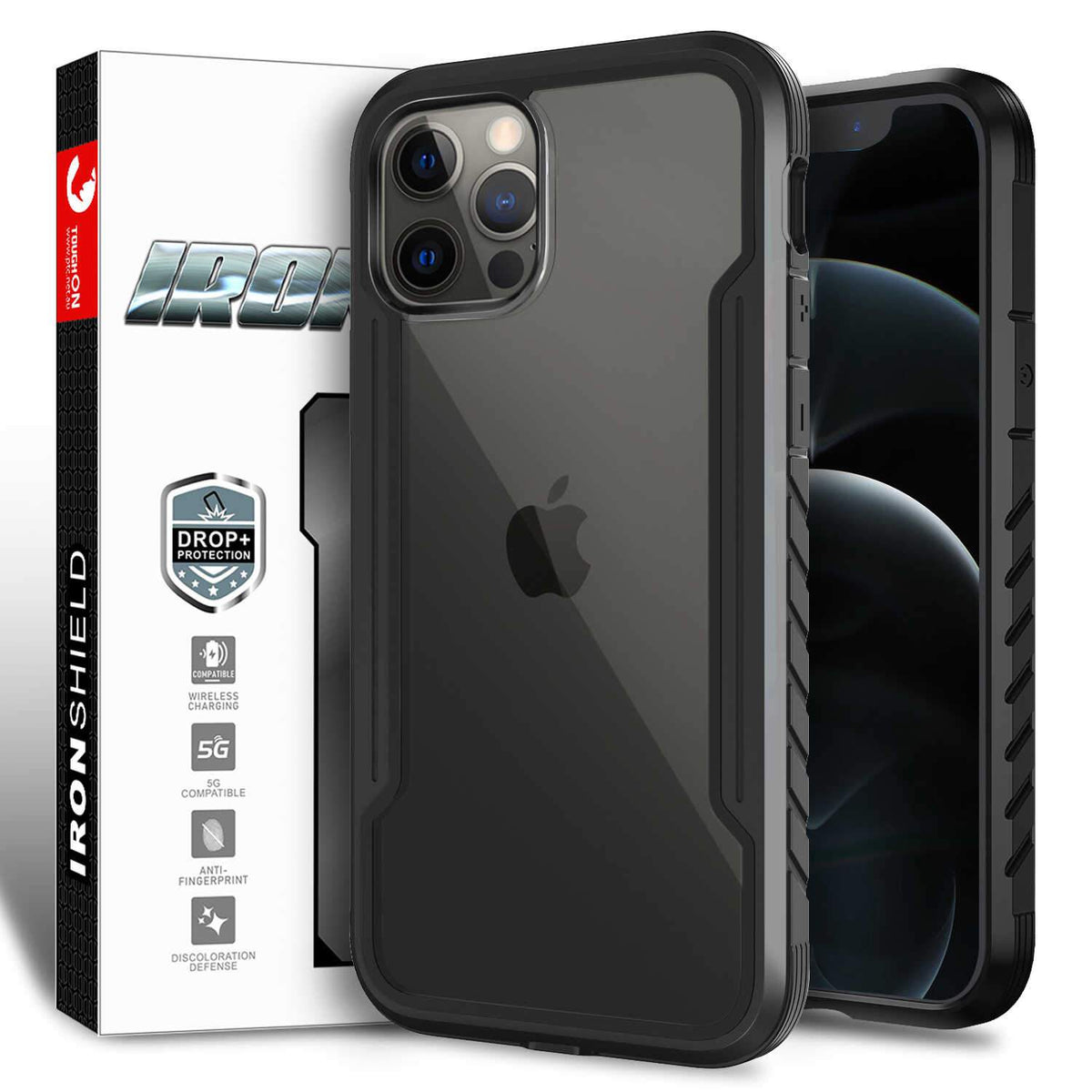 iPhone 12 / iPhone 12 Pro Case Tough On Iron Shield Black