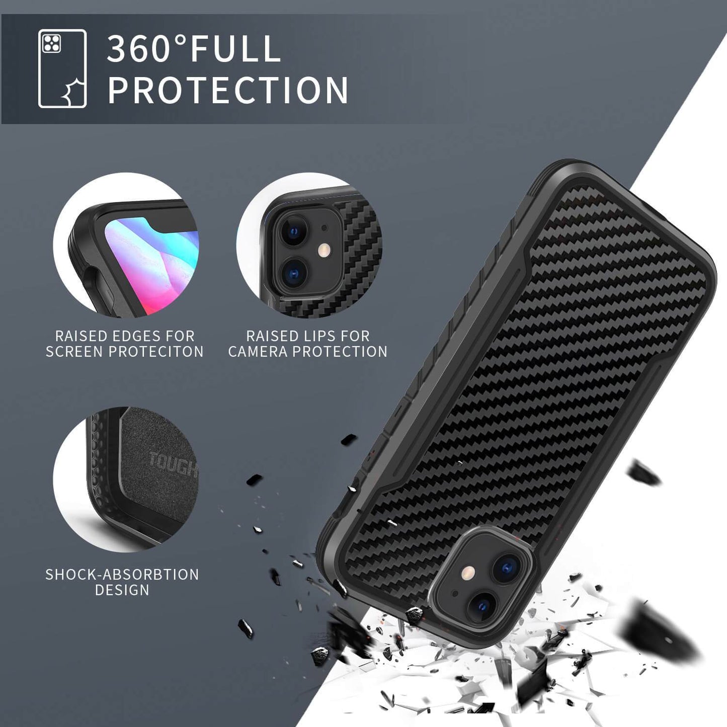 Tough On iPhone 11 Case Iron Shield Carbon Fiber Black