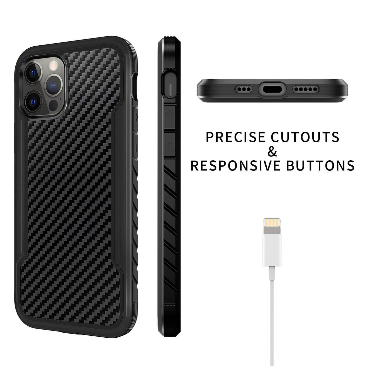 Tough On iPhone 11 Pro Max Case Iron Shield Carbon Fiber Black