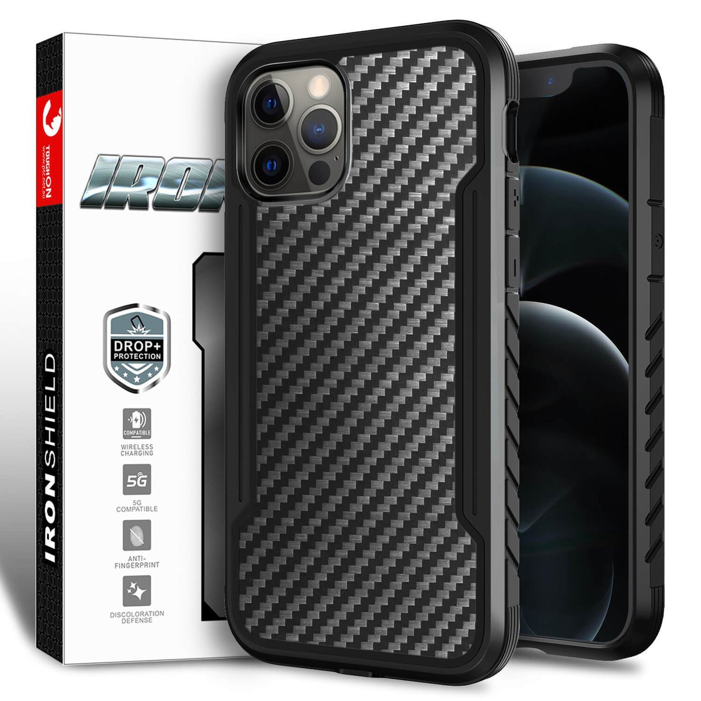 Tough On iPhone 12 / iPhone 12 Pro Case Iron Shield Carbon Fiber Black