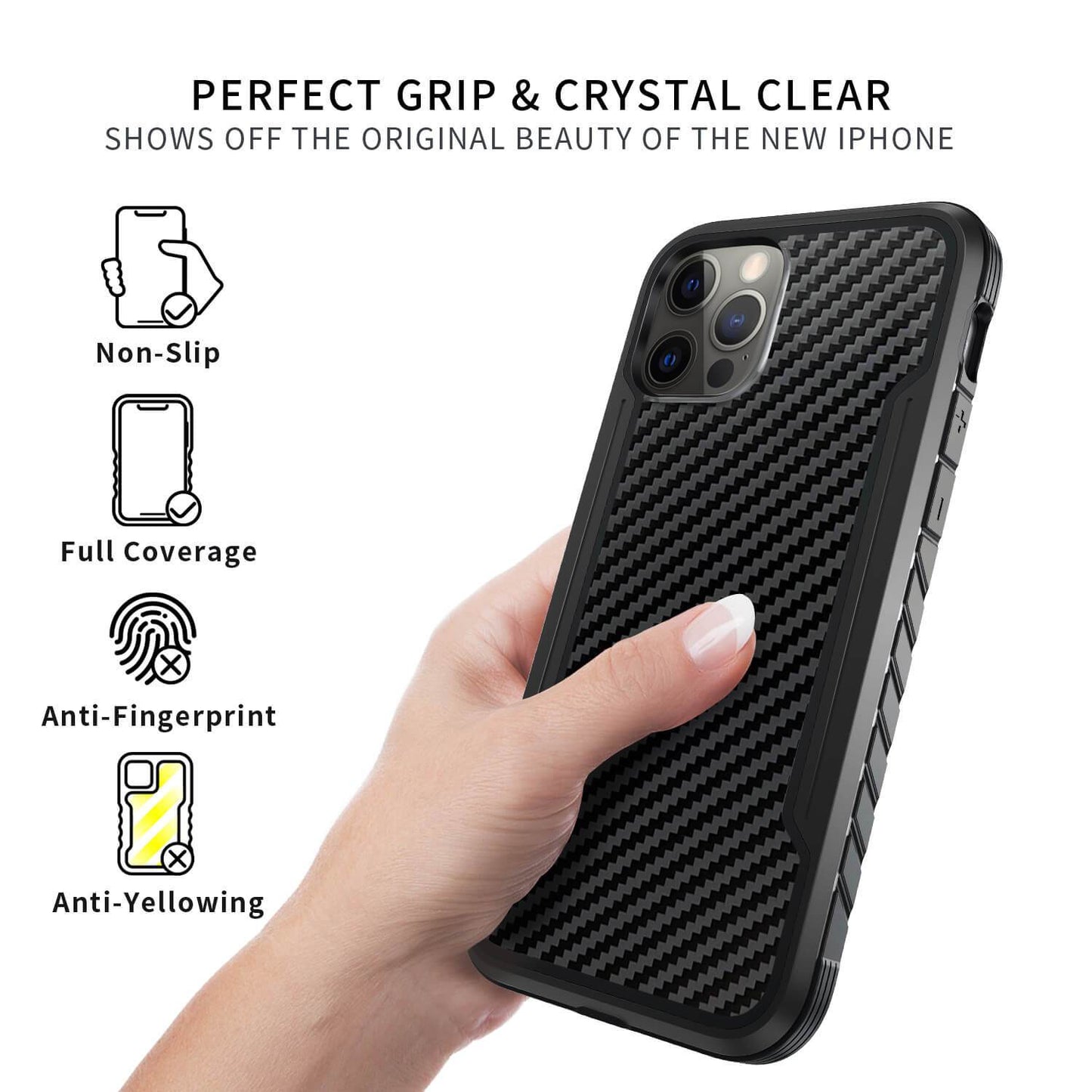 Tough On iPhone 12 / iPhone 12 Pro Case Iron Shield Carbon Fiber Black