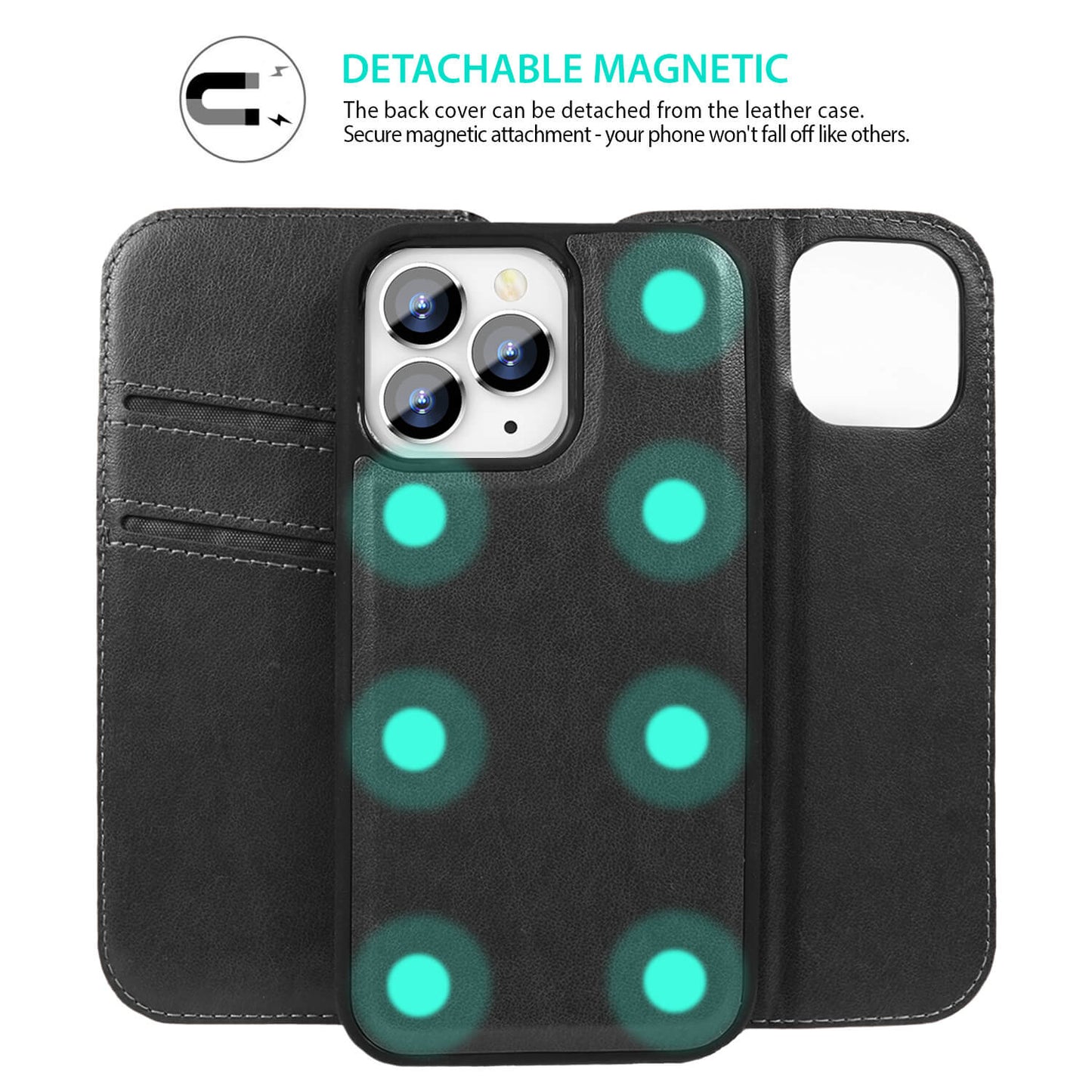 Tough On iPhone 12 Pro Max Case Magnetic Fine Detachable Leather Black