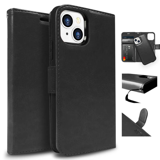 Tough On iPhone 13 Mini Case Magnetic Detachable Leather Black