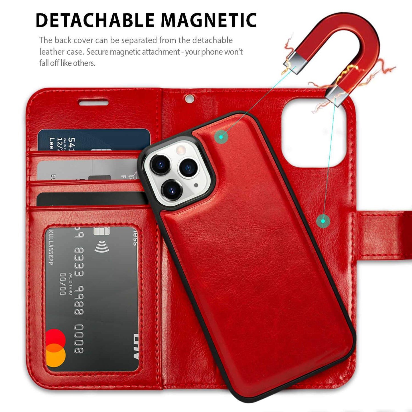 iPhone 12 / iPhone 12 Pro Case Tough On Detachable Leather Wine Red