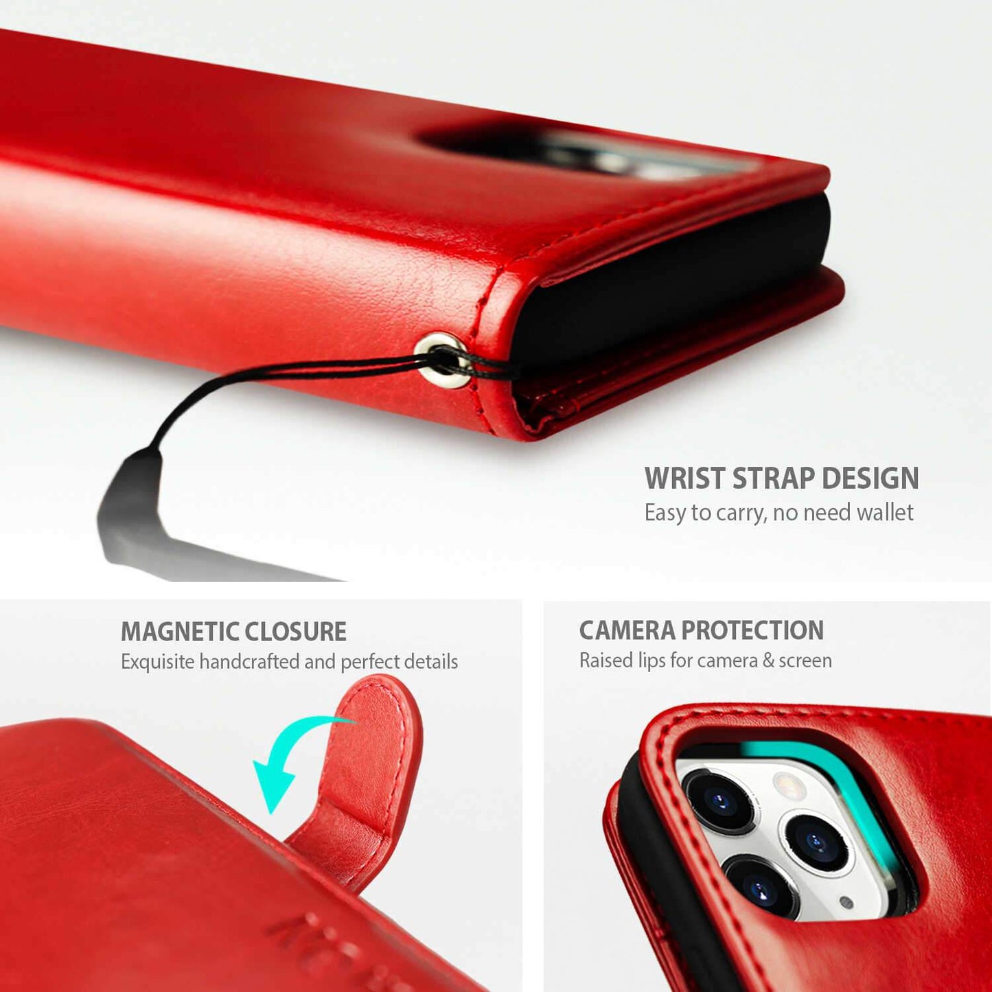 iPhone 12 / iPhone 12 Pro Case Tough On Detachable Leather Wine Red