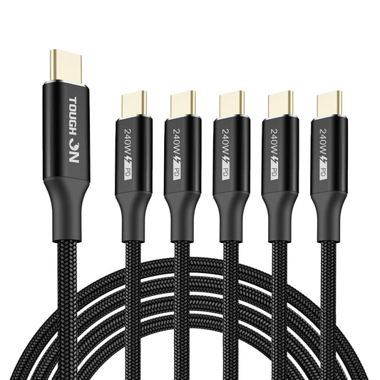 Tough On 240W USB-C Cable 5 Pack PD 3.1 Fast Charging Nylon Braided