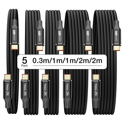 Tough On 240W USB-C Cable 5 Pack PD 3.1 Fast Charging Nylon Braided