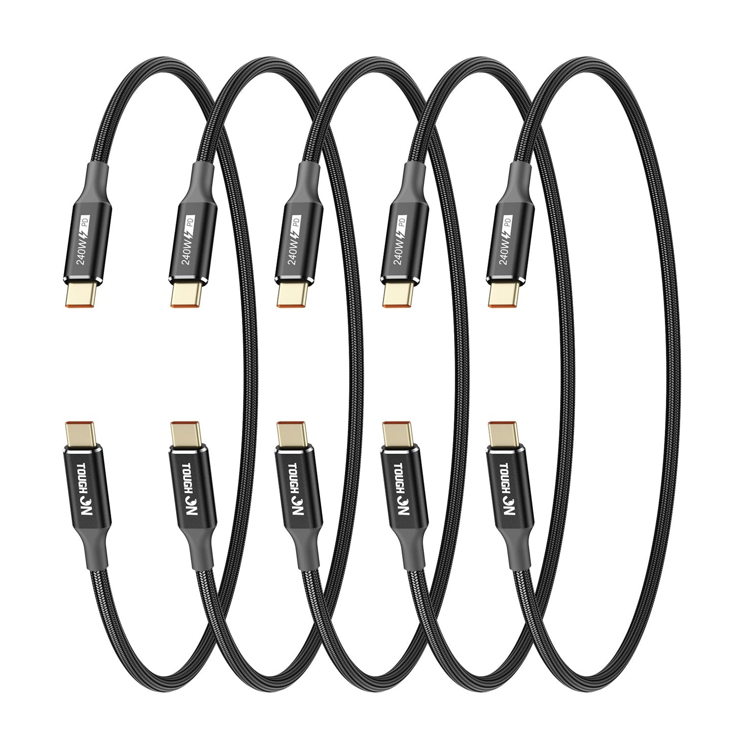 Tough On 240W USB-C Cable 5 Pack PD 3.1 Fast Charging Nylon Braided